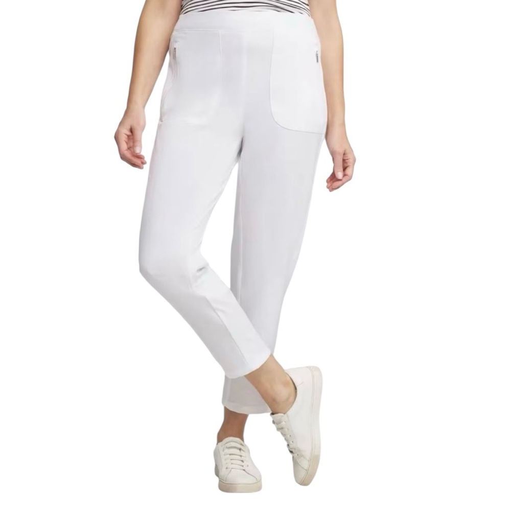 Chico's White Stretchy Waistband Zipper Pocket Ankle Pull On Pant Sz 1.5R US 10R